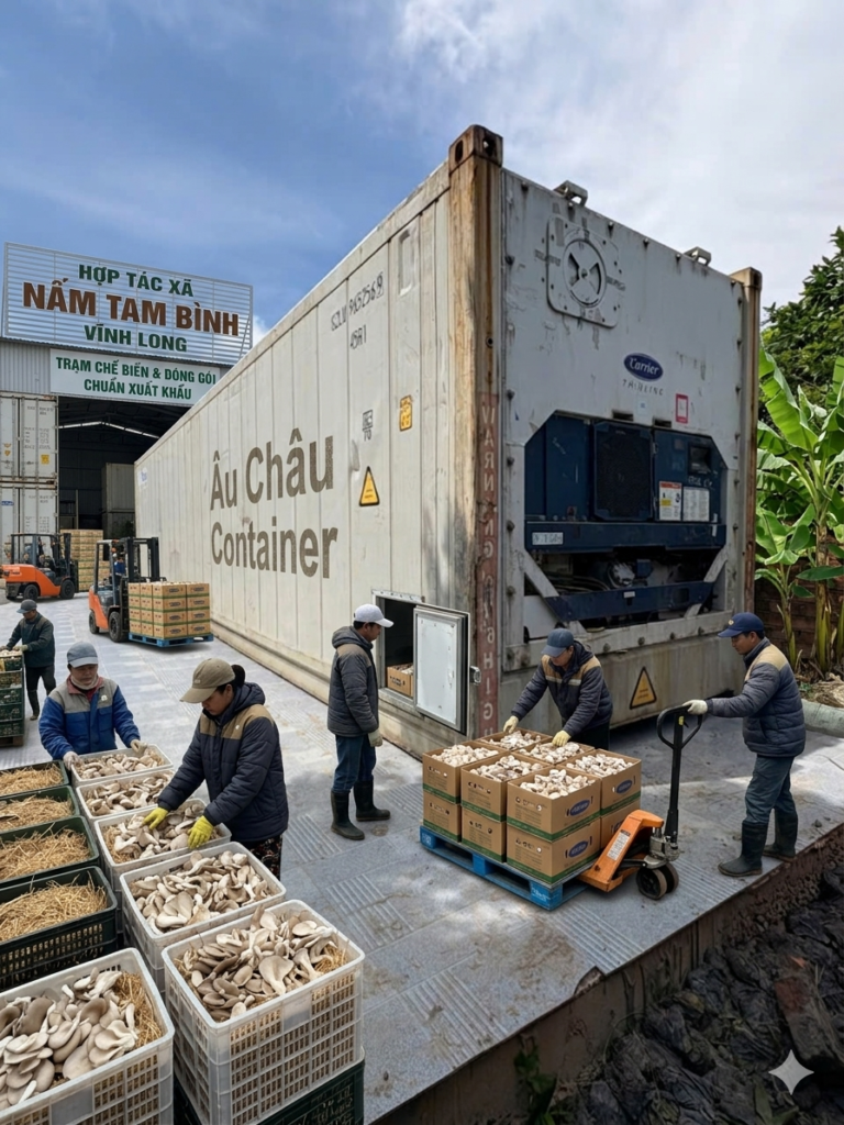 container lạnh nấm bào ngư Vĩnh Long