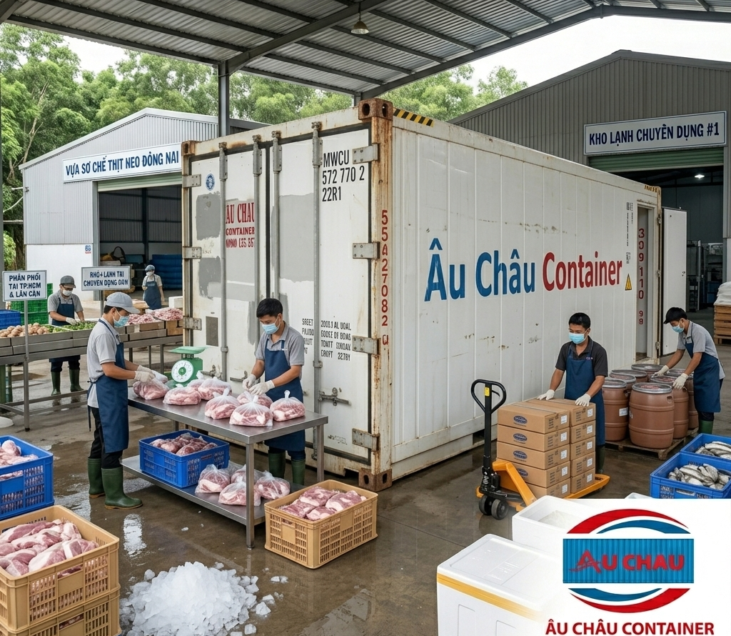 container lạnh thịt heo
