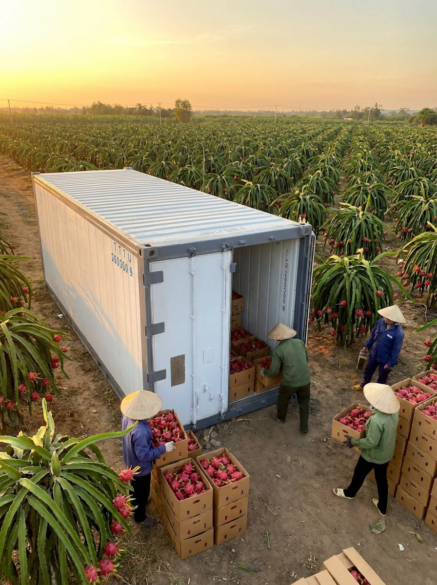 container lạnh 20 feet trữ thanh long Bình Thuận xuất khẩu