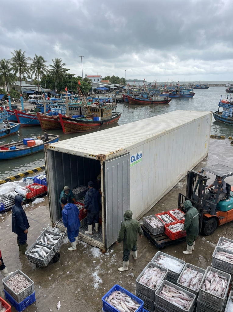 container lạnh 40 feet cấp đông cá mực xuất khẩu kiên giang cà mau