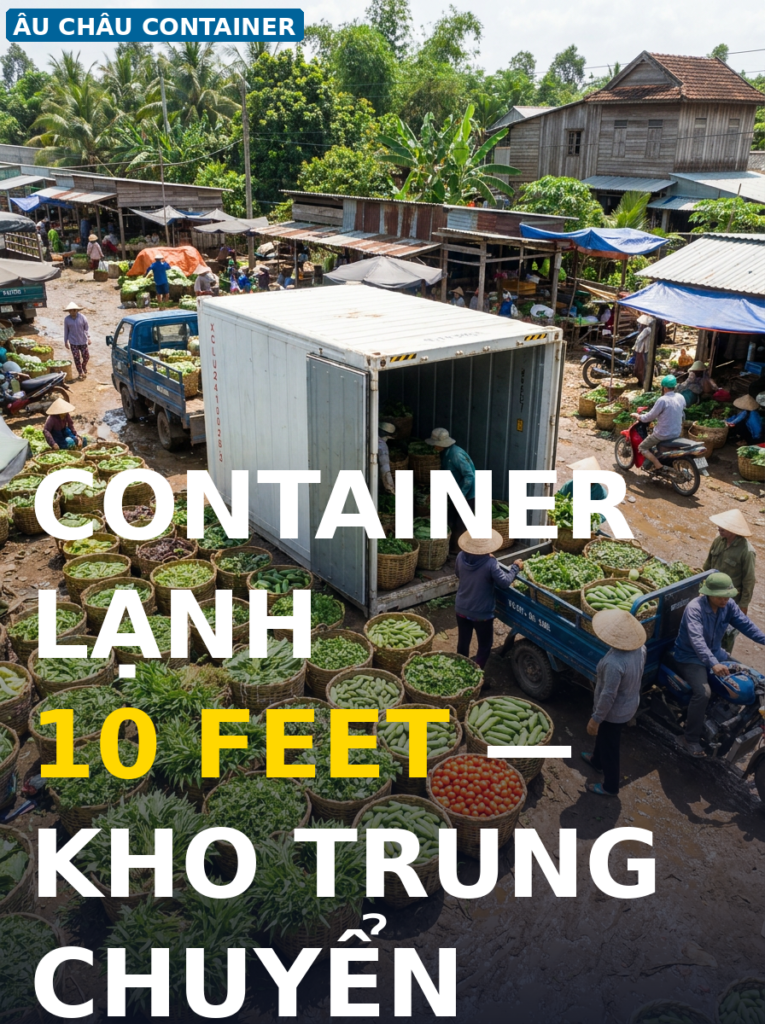 Container lạnh 10 feet kho trung chuyển nông sản thương lái miền Nam — Âu Châu Container