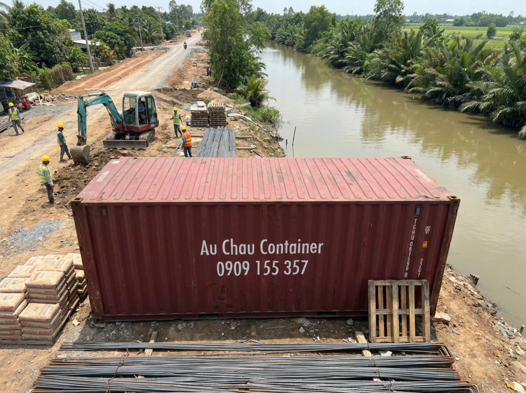 cont khô 20 feet làm kho vật tư công trình tại Hậu Giang