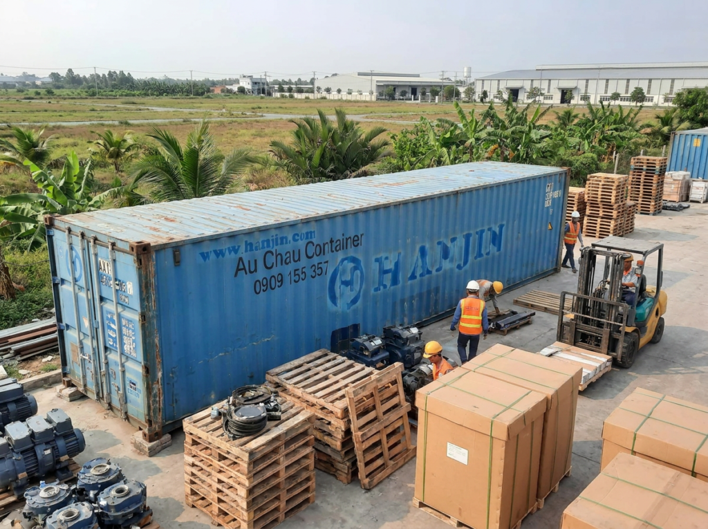 thùng cont khô 40 feet kho tạm khu công nghiệp Long An
