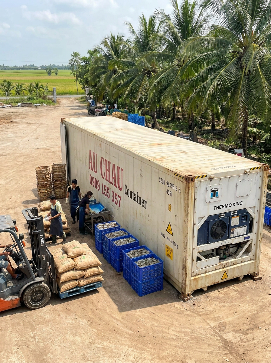 công lạnh 40 feet tại Trà Vinh bảo quản dừa tôm dừa sáp Cầu Kè